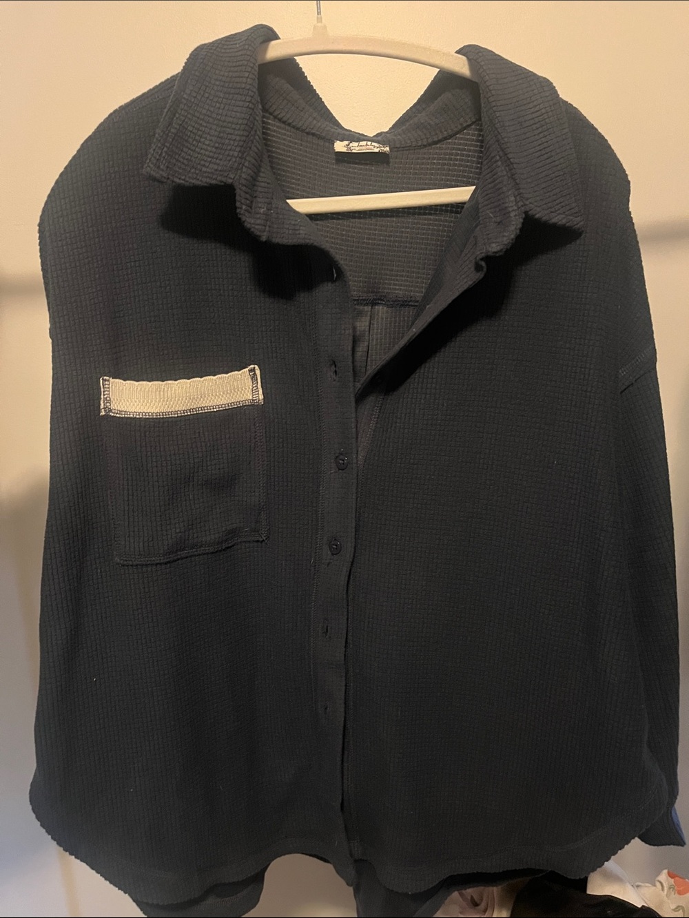 Free People Black Waffle Knit Button-Down Shirt